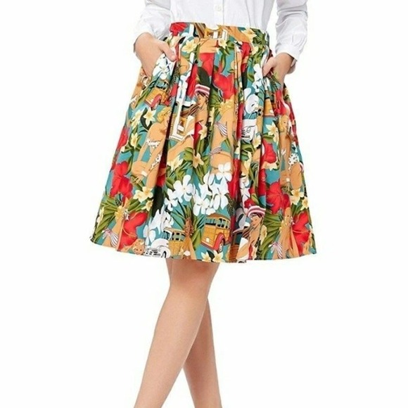 NWT Grace Karin Skirt 3XL Hawaiian Pinup Floral Print Rockabilly Fun Retro Aloha - Picture 1 of 13